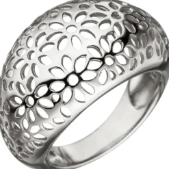 Breiter Ring Damenring Blumen Muster aus echtem 925 Silber mit Wölbung