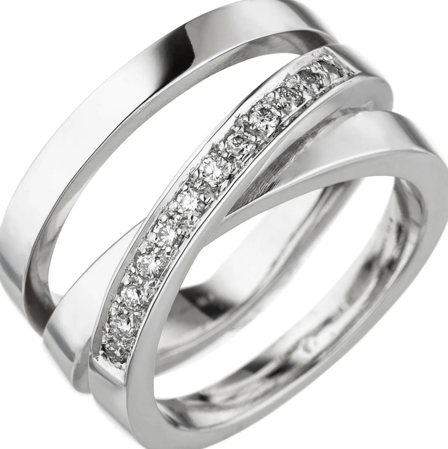 Breiter Ring gekreutzt 585 Gold Weißgold 12 Diamanten Brillanten 0,18 Ct W-SI