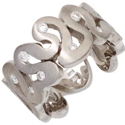 Breiter Ring mit 10 Diamanten 0.26Ct W/SI Brillanten 585 Gold Weißgold mattiert