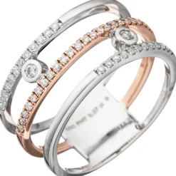 Breiter Ring 3-reihig 49 Brillanten 0.37Ct W/SI 585 Gold Weißgold Rotgold