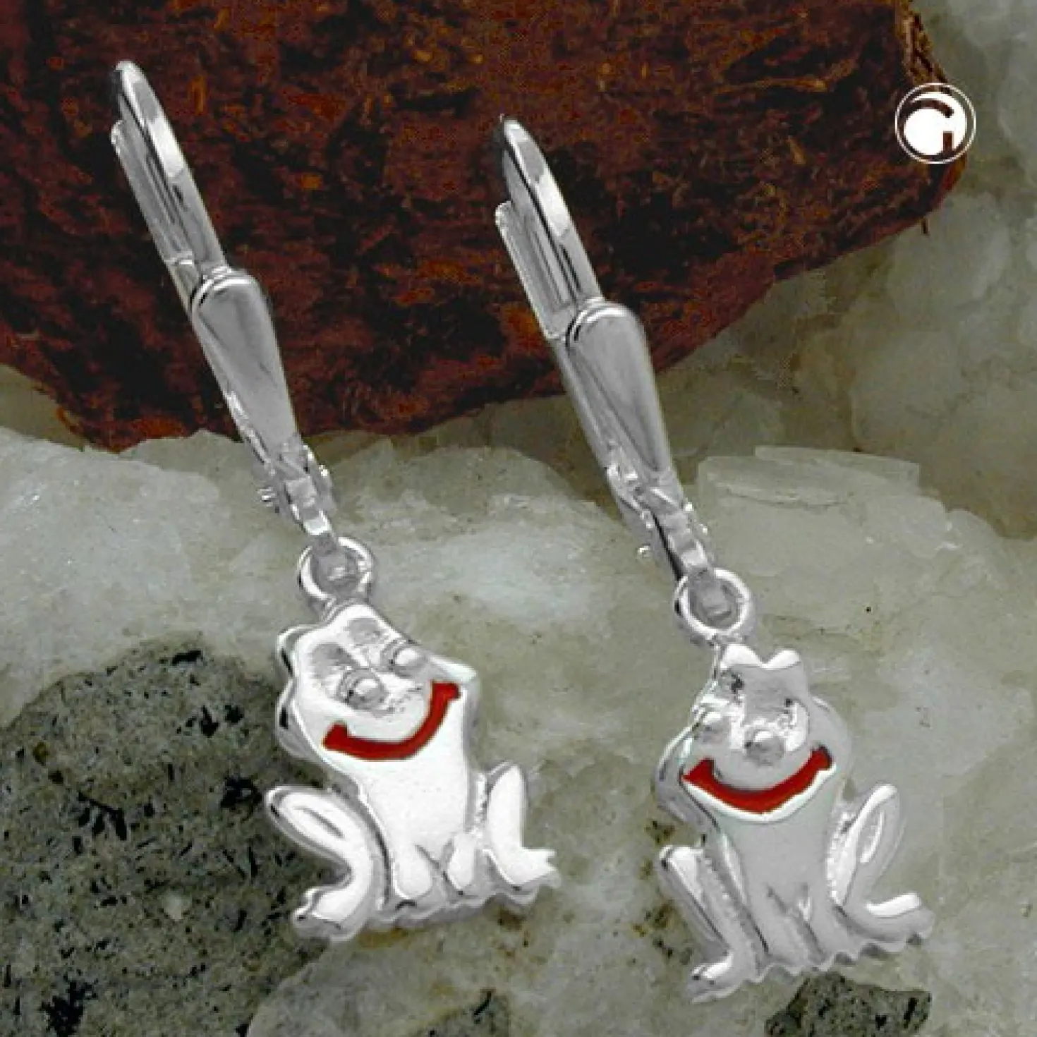 Brisur Ohrhänger 25x7mm Ohrringe lächelnder Frosch aus echtem 925 Silber Kinder