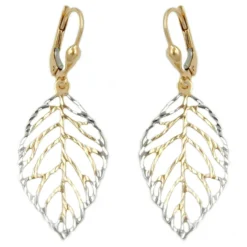 Brisur Ohrringe Ohrhänger 45x16mm Blatt Blätter 375 Gelbgold Damen Goldohrringe
