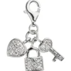 Charm Schloss mit Schlüssel zum Herzen 925 Silber 14 Zirkonia Anhänger 10x11,4mm