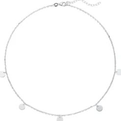 Collier Ankerkette Halskette 925 Silber mit 5 runden Anhänger Plättchen 39-44cm