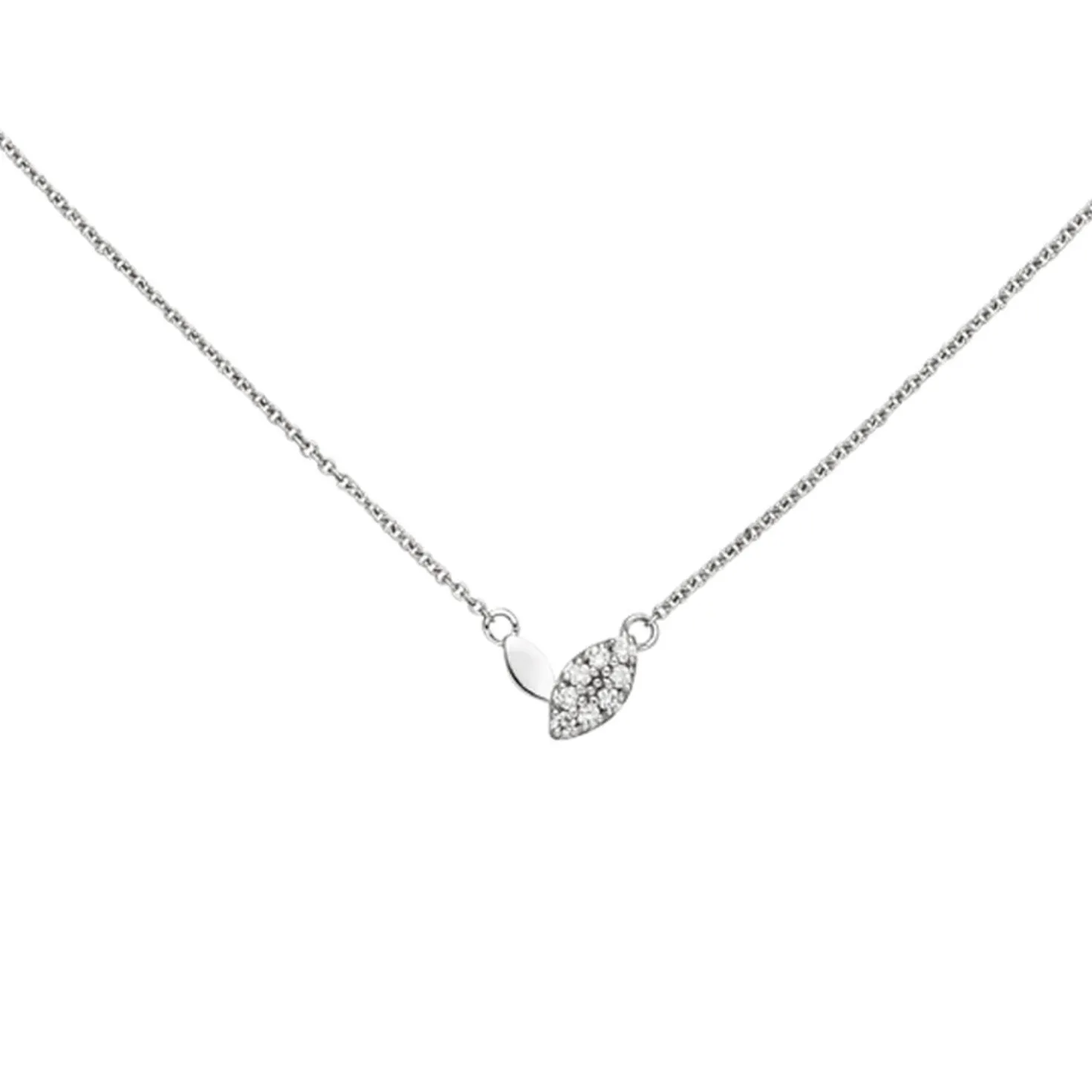 Collier Ankerkette mit Anhänger 585 Weißgold 8 Diamanten 0.06Ct 42-45cm
