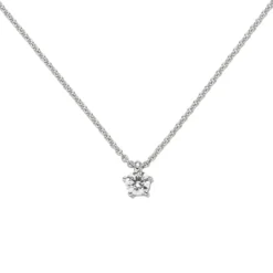 Collier Ankerkette mit Anhänger Solitär Diamant 0.15Ct 585 Weißgold 45cm