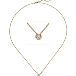 Collier Ankerkette mit Anhänger Solitär Diamant 0.15Ct 585 Rotgold 45cm
