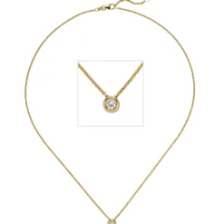 Collier Ankerkette mit Anhänger Solitär Diamant 0.15Ct 585 Gelbgold 45cm