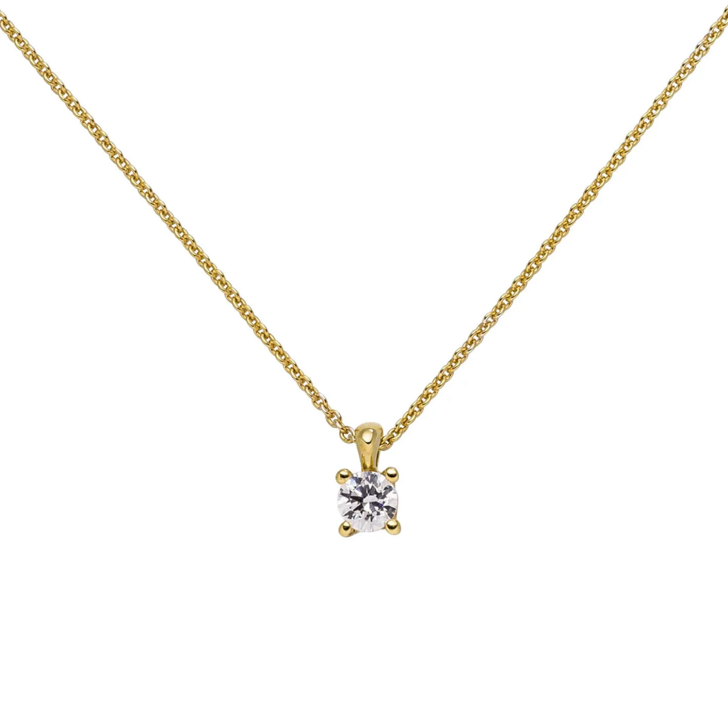 Collier Ankerkette mit Anhänger Solitär Diamant 0.15Ct 585 Gelbgold 45cm