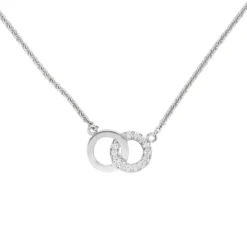 Collier Ankerkette zwei Ringe mit 13 Diamanten 0.05Ct 585 Weißgold 45cm