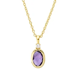 Collier aus 750 Gelbgold Amethyst 0,47ct lila Brillant 0,02ct TW-SI L:45cm
