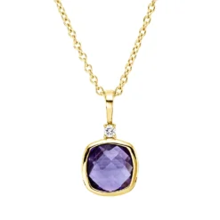 Collier aus 750 Gelbgold Amethyst 0,85ct lila Brillant 0,02ct TW-SI L:45cm
