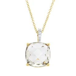 Collier aus 750 Gelbgold Amethyst 3,44ct grün 5 Diamanten 0,04ct TW-SI L:45,7cm