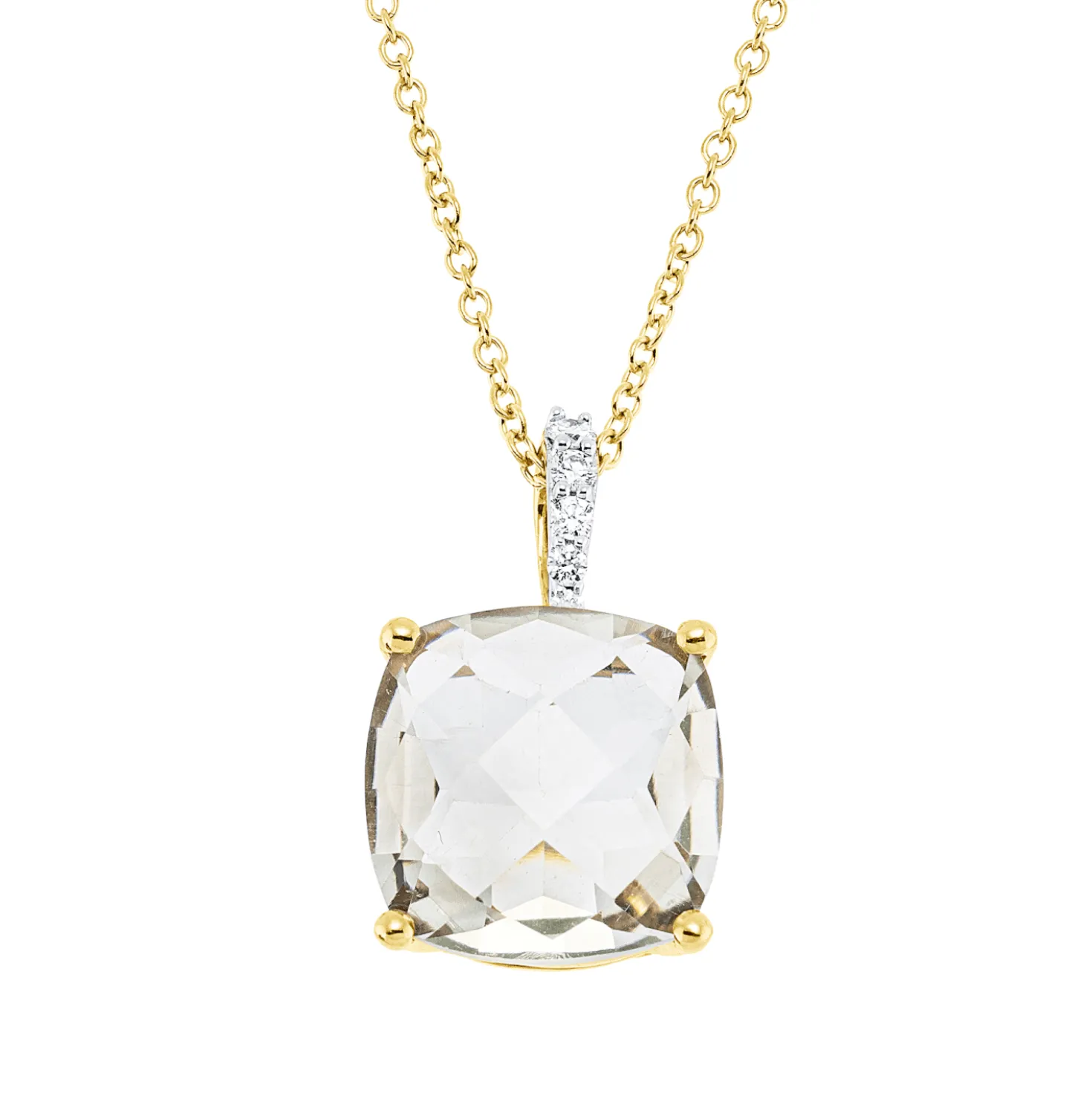 Collier aus 750 Gelbgold Amethyst 3,44ct grün 5 Diamanten 0,04ct TW-SI L:45,7cm