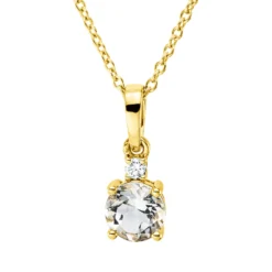Collier aus 750 Gelbgold Amethyst 0,46ct grün Brillant 0,03ct TW-SI L:45cm