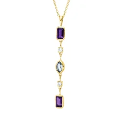 Collier aus 750 Gelbgold 3 Aquamarine 0,72ct blau 2 Brillanten 0,07ct TW-SI L:45cm