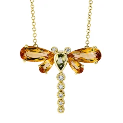 Collier aus 750 Gelbgold 5 Citrine 2,4ct gelb 7 Brillanten 0,08ct TW-SI L:45,7cm