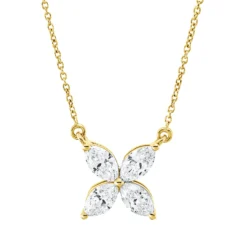 Collier aus 750 Gelbgold 4 Diamanten Navette-Schliff 0,5ct TW-VSI/SI L:45cm