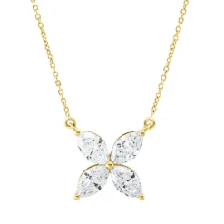 Collier aus 750 Gelbgold 4 Diamanten Navette-Schliff 0,75ct TW-VSI/SI L:45cm