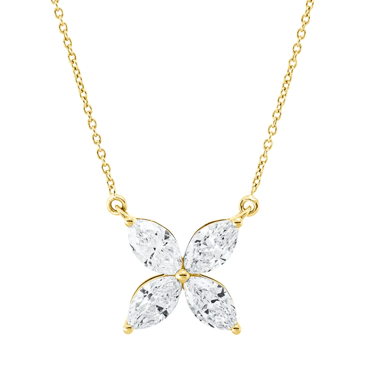 Collier aus 750 Gelbgold 4 Diamanten Navette-Schliff 0,75ct TW-VSI/SI L:45cm