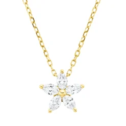 Collier aus 750 Gelbgold 5 Diamanten Navette-Schliff 0,26ct TW-VSI L:45cm