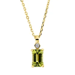 Collier aus 750 Gelbgold Peridot 0,62ct grün Brillant 0,01ct TW-SI L:45cm