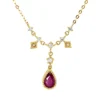 Collier aus 750 Gelbgold Rubin 0,53ct rot 8 Brillanten 0,11ct F-VSI L:45,7cm