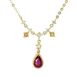 Collier aus 750 Gelbgold Rubin 0,53ct rot 8 Brillanten 0,11ct F-VSI L:45,7cm