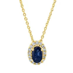Collier aus 750 Gelbgold Saphir 0,31ct blau 16 Brillanten 0,06ct TW-SI L:45cm