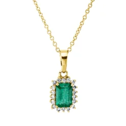 Collier aus 750 Gelbgold Smaragd 0,48ct grün 18 Diamanten 0,11ct TW-SI L:45cm