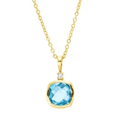 Collier aus 750 Gelbgold Topas 0,94ct blau Brillant 0,02ct TW-SI L:45cm