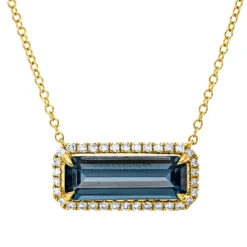 Collier aus 750 Gelbgold Topas 2,6ct London Blue 34 Brillanten 0,2ct TW-SI L:43,2cm