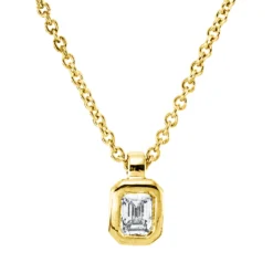 Collier aus 750 Gold Gelbgold Diamant Smaragd-Schliff 0,09ct TW-SI L:45cm Zarge