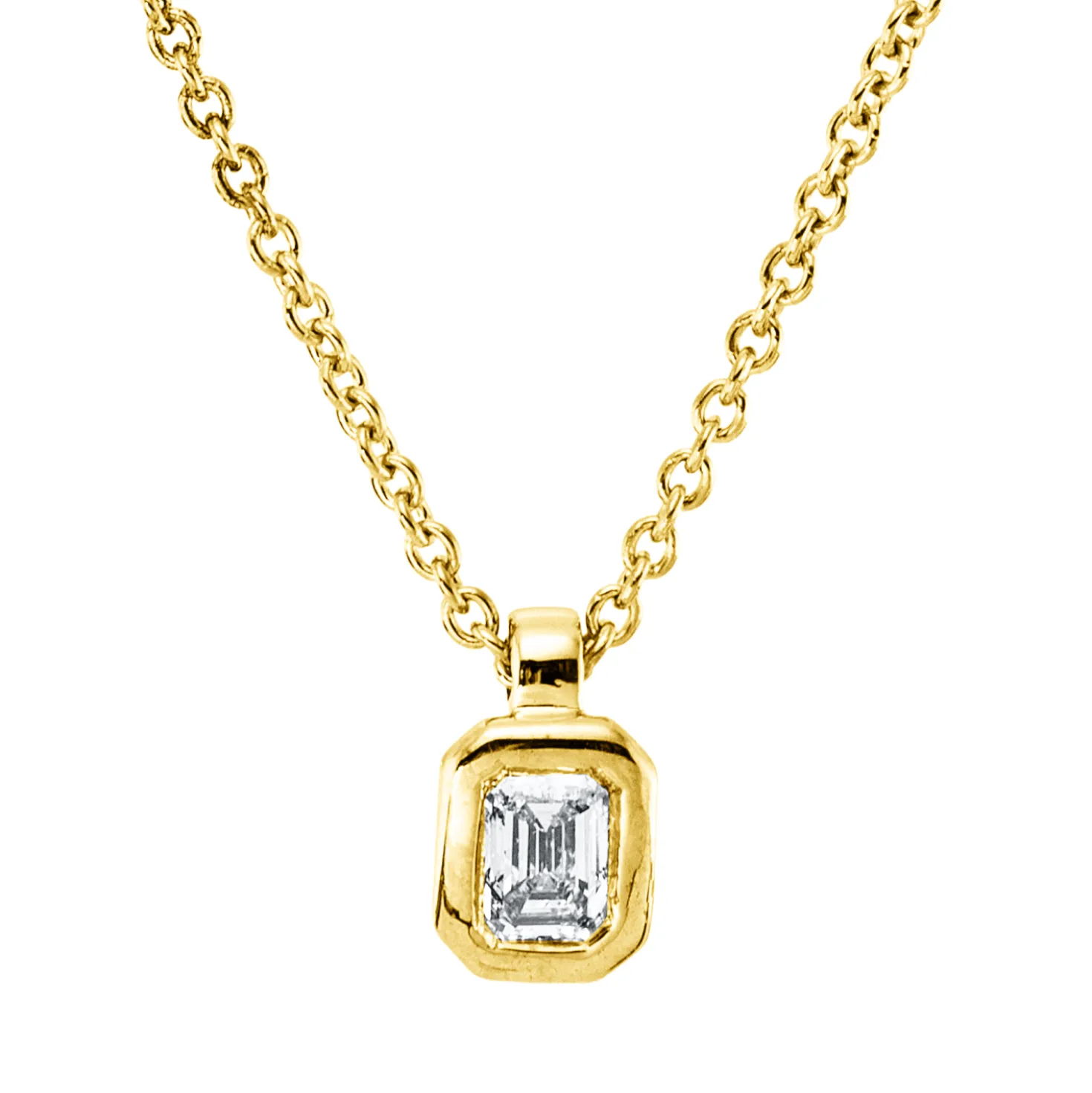 Collier aus 750 Gold Gelbgold Diamant Smaragd-Schliff 0,09ct TW-SI L:45cm Zarge
