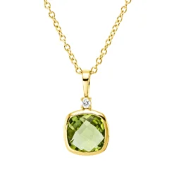 Collier aus 750 Gold Gelbgold Peridot 0,95ct Brillant 0,02ct TW-SI L:45cm