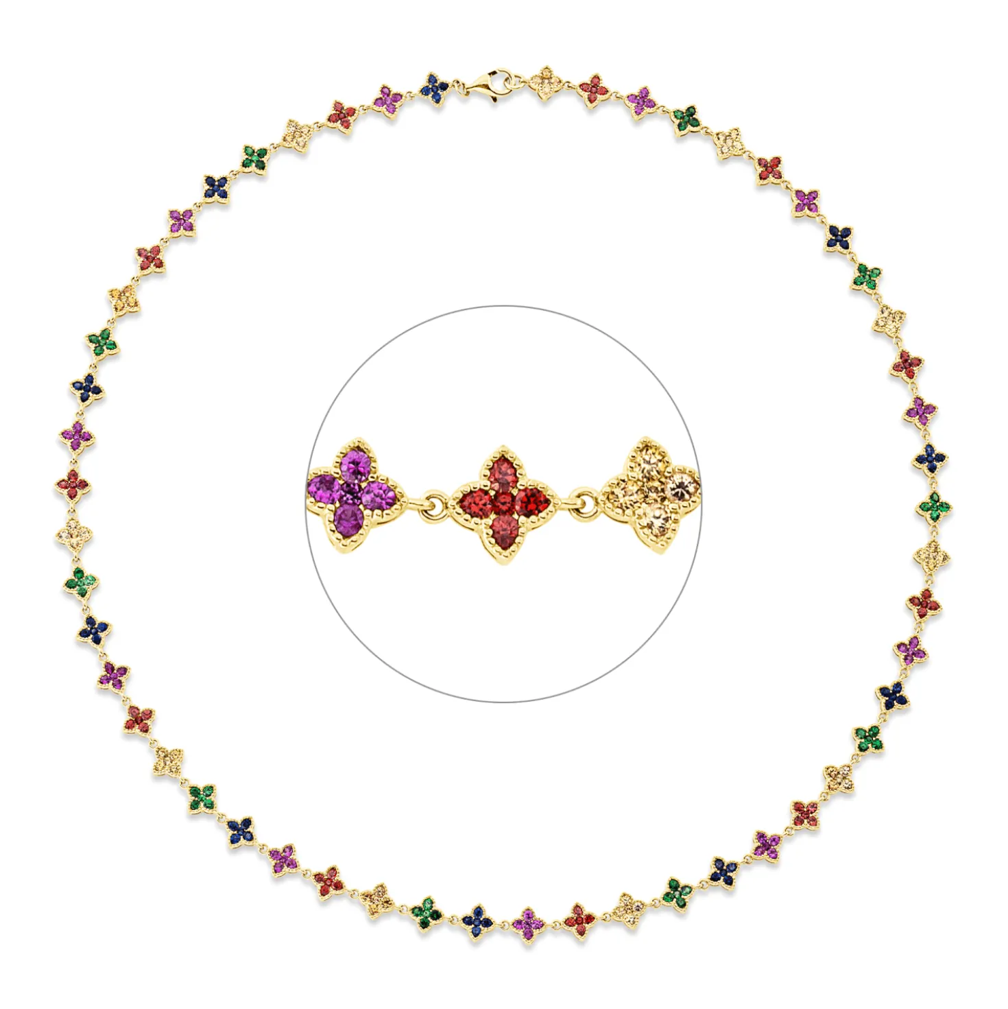 Collier aus 750 Gold Gelbgold 265 Saphire 7,76ct mehrfarbig L:45cm