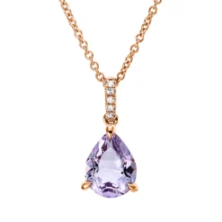 Collier aus 750 Gold Rotgold Amethyst 1,5ct pink 5 Diamanten 0,02ct TW-SI