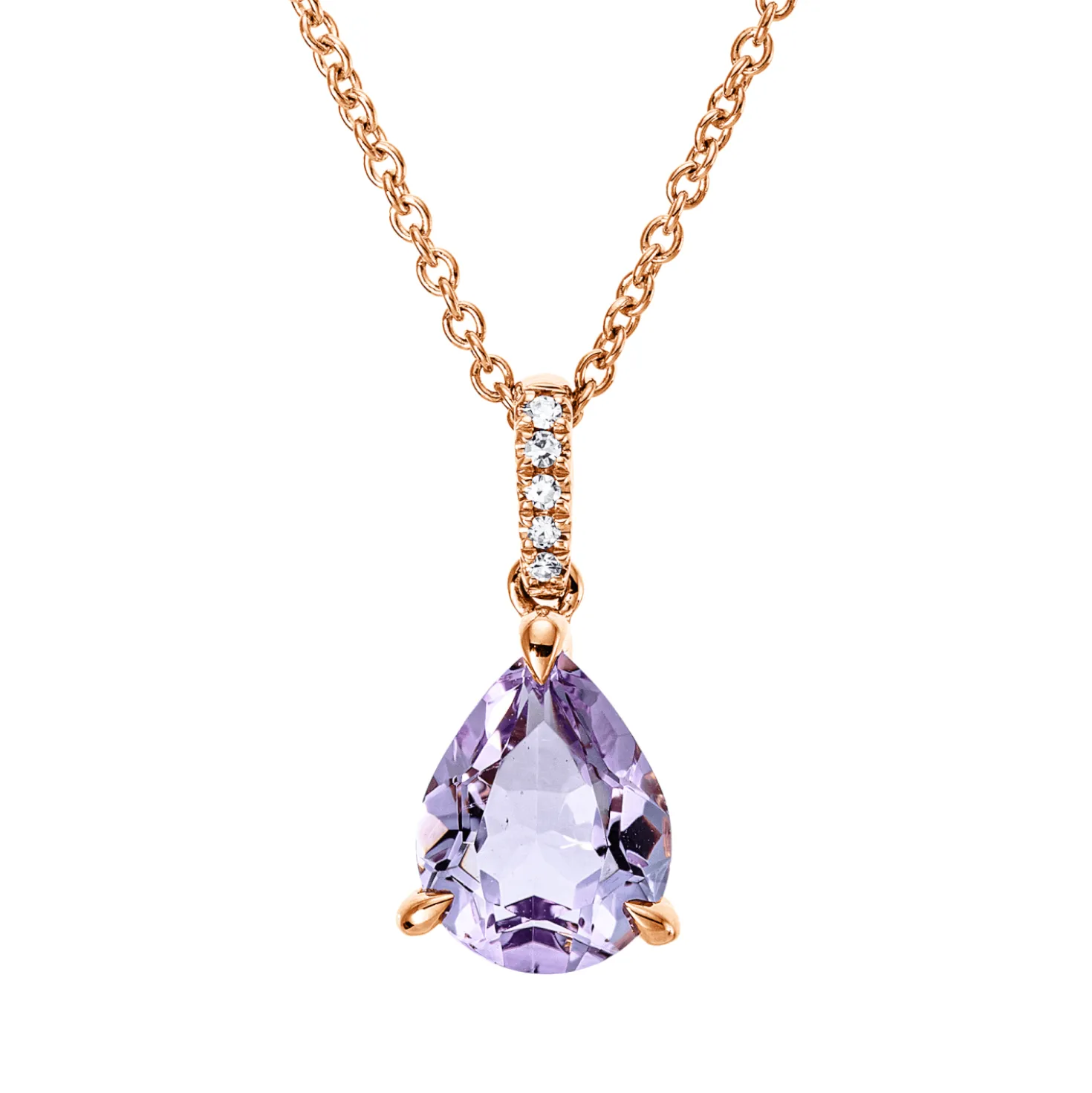 Collier aus 750 Gold Rotgold Amethyst 1,5ct pink 5 Diamanten 0,02ct TW-SI