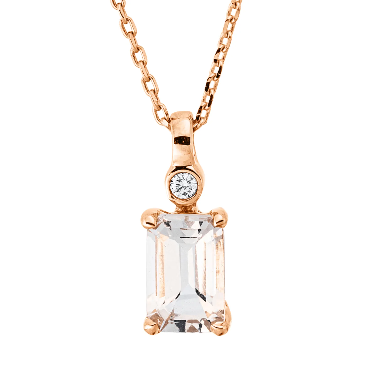 Collier aus 750 Gold Rotgold Morganit 0,54ct Brillant 0,01ct TW-SI L:45cm