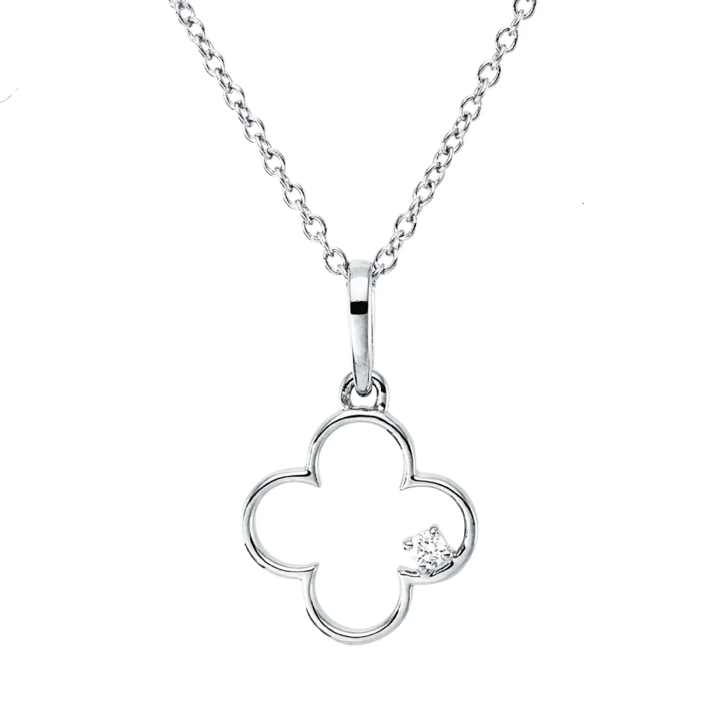 Collier aus 750 Gold Weißgold Brillant 0,02ct TW-SI L:45cm 4er-Krappe