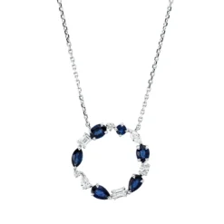 Collier aus 750 Gold Weißgold 6 Saphire 1,22ct blau mit Diamanten L:45cm