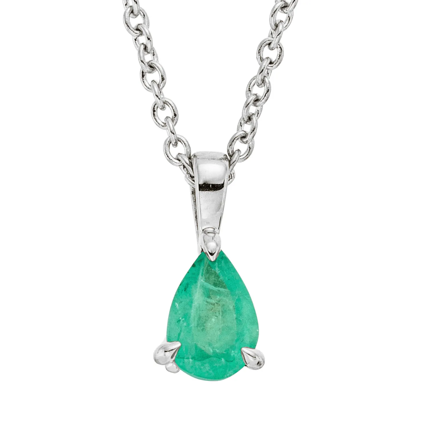 Collier aus 750 Gold Weißgold Smaragd 0,39ct grün L:45cm