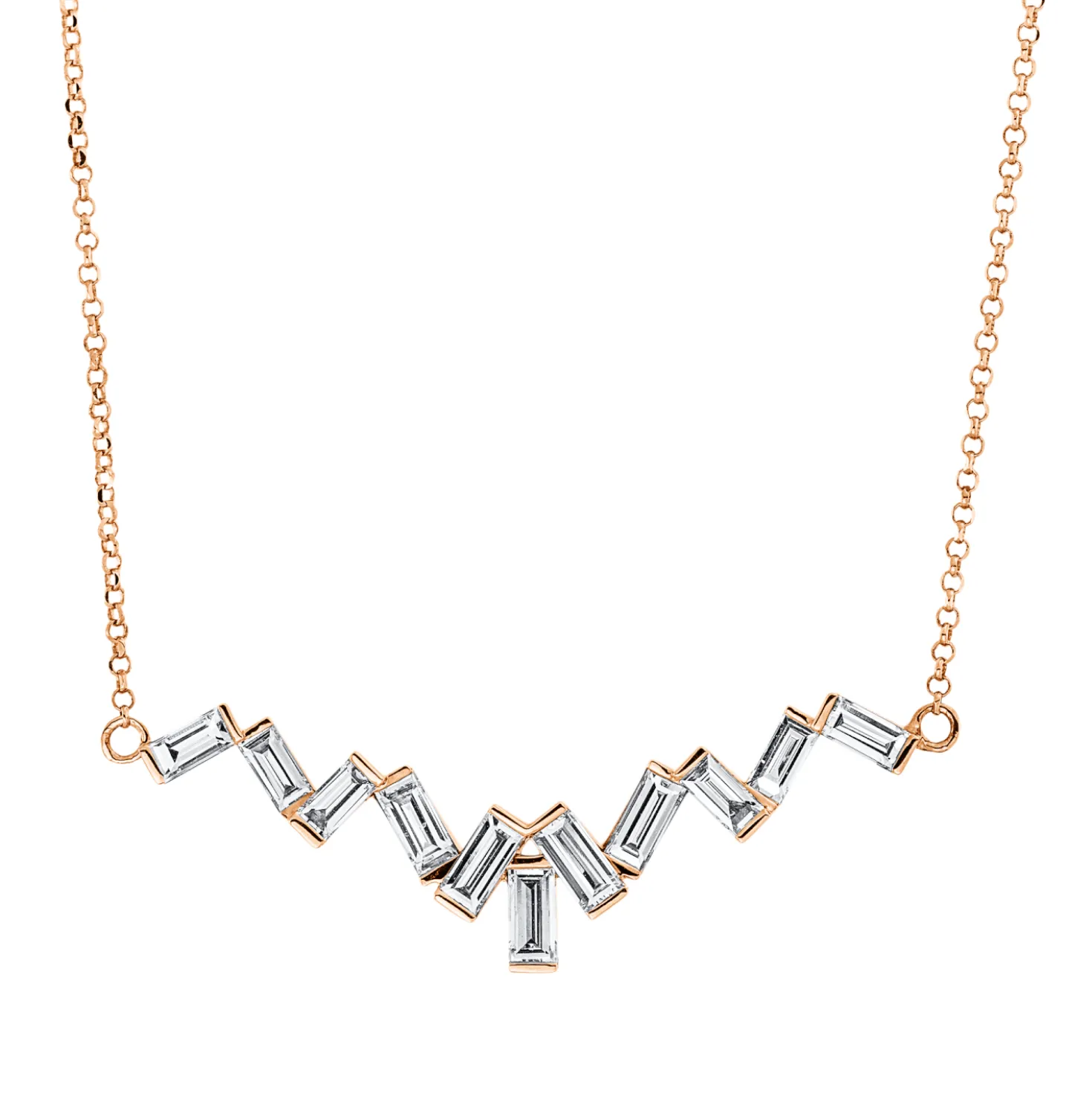 Collier aus 750 Rotgold 11 Diamanten Baguette-Schliff 0,89ct TW-SI L:43,2cm
