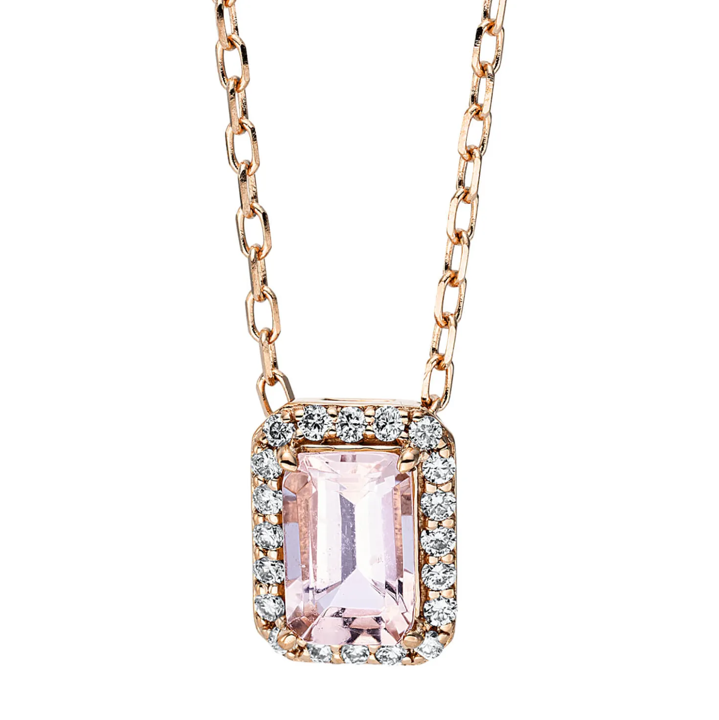 Collier aus 750 Rotgold Morganit 0,52ct pink 20 Brillanten 0,1ct TW-SI L:45,7cm