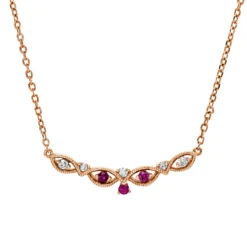 Collier aus 750 Rotgold 3 Rubine 0,06ct rot 5 Brillanten 0,06ct TW-SI L:45cm