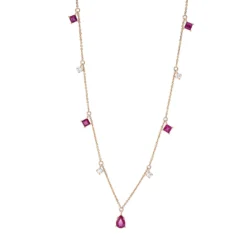 Collier aus 750 Rotgold 5 Rubine 1,1ct rot 4 Brillanten 0,2ct W-SI L:45cm