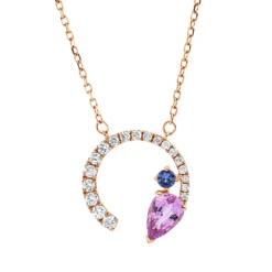 Collier aus 750 Rotgold 2 Saphire 0,59ct blau 19 Brillanten 0,18ct TW-SI L:45cm