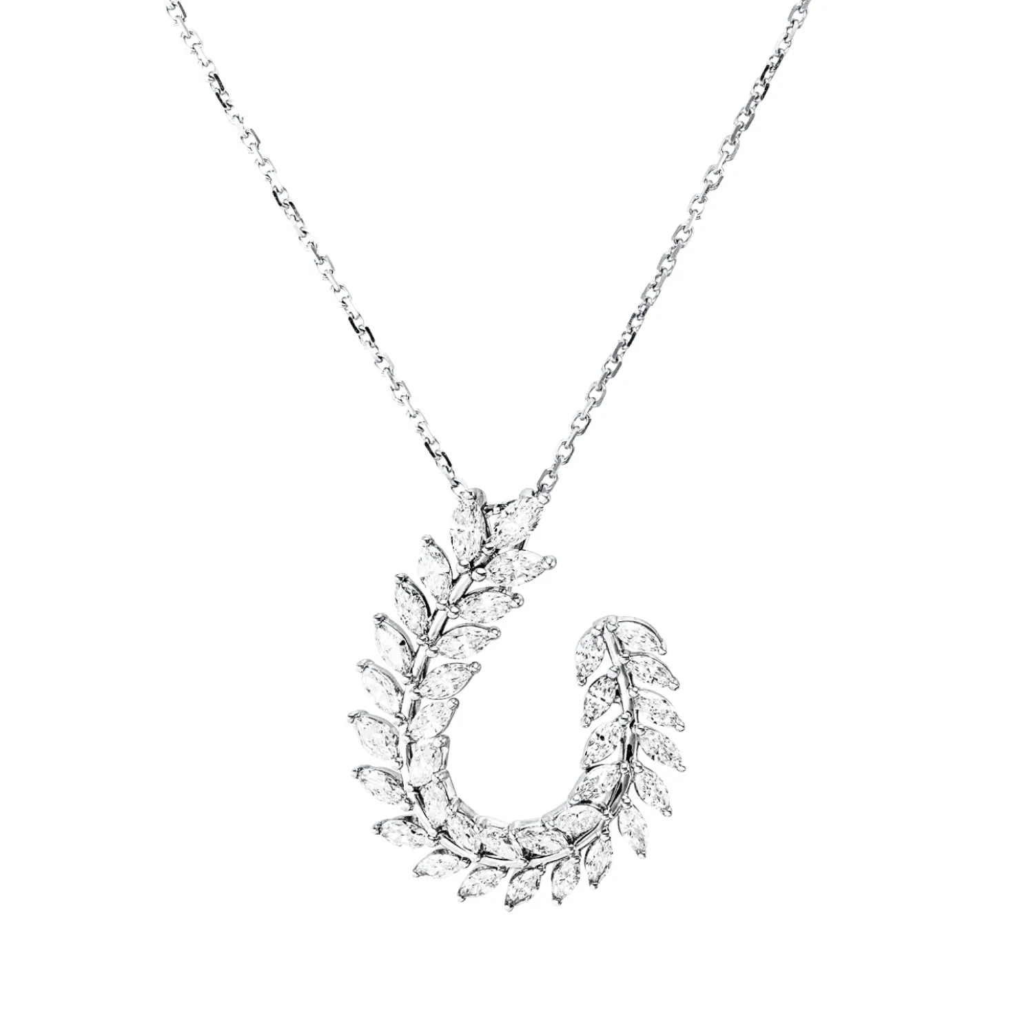 Collier aus 750 Weißgold 35 Diamanten Navette-Schliff 1,3ct F-VSI L:40,6cm