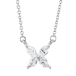 Collier aus 750 Weißgold 4 Diamanten Navette-Schliff 0,24ct TW-VSI L:45,7cm