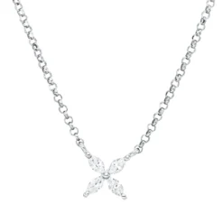 Collier aus 750 Weißgold 4 Diamanten Navette-Schliff 0,1ct TW-SI L:43cm
